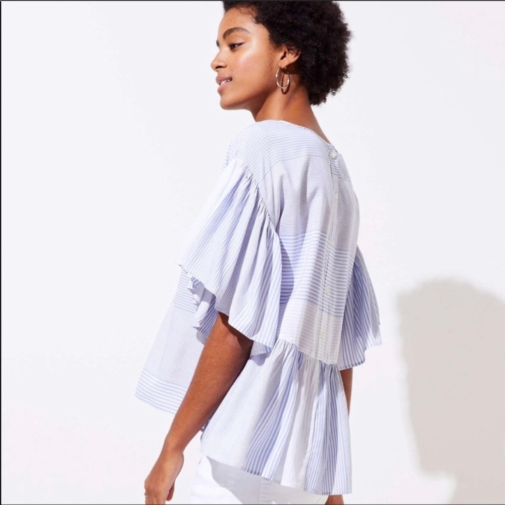 LOFT Blue White Stripe Blouse